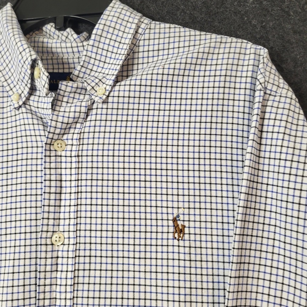 Polo Ralph Lauren Mens L Tattersall Check Button Down Shirt Blue White 4233